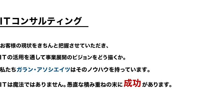 ＩＴコンサルティング　お客様の現状をきちんと把握し、IT活用の道筋を立てます！