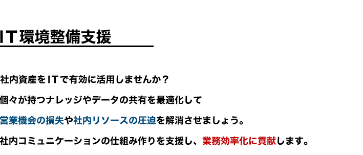 IT環境整備支援　社内資産をITで有効活用しませんか？